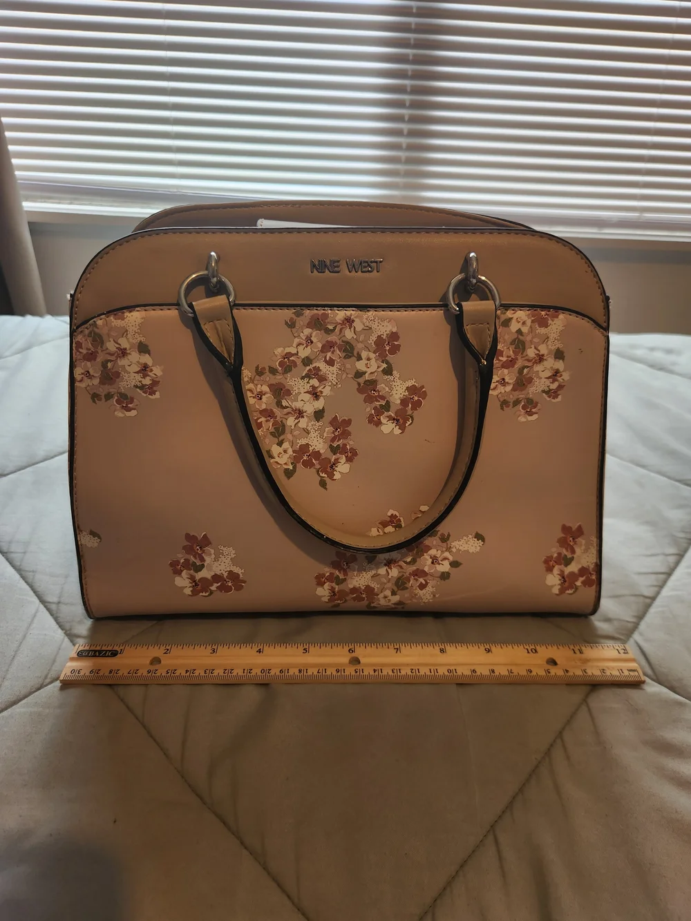 Nine West Blush Pink Floral Satchel with Detachable Strap